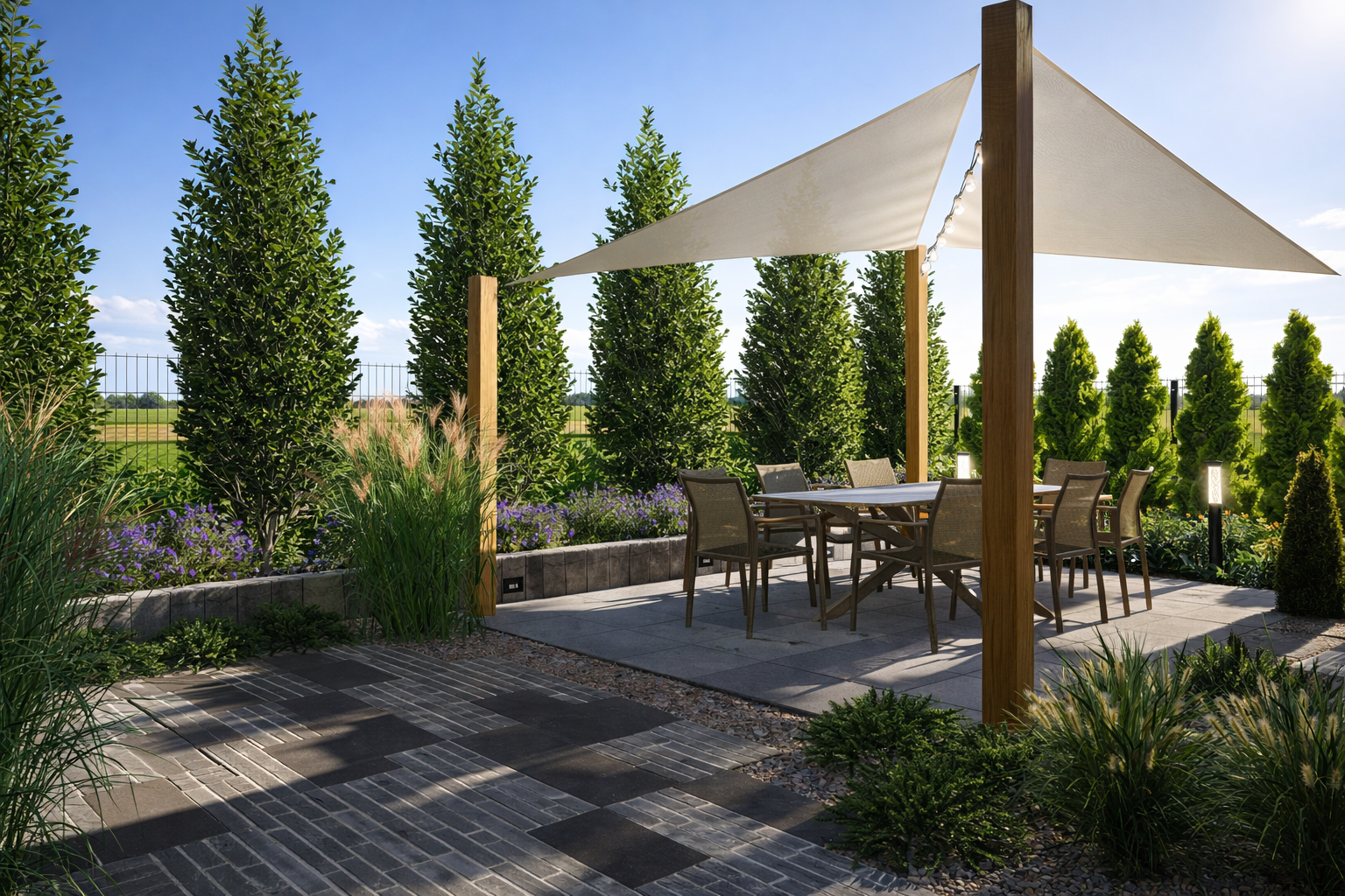 Cienisty ogród z patio – plan nasadzeń